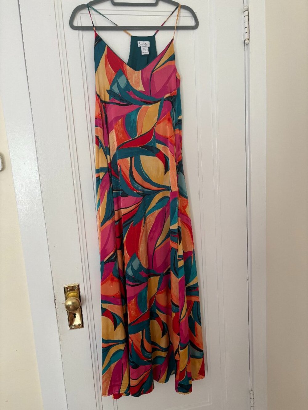 Nicole Miller Abstract Floral Slip on Satin Maxi Dress Size XS